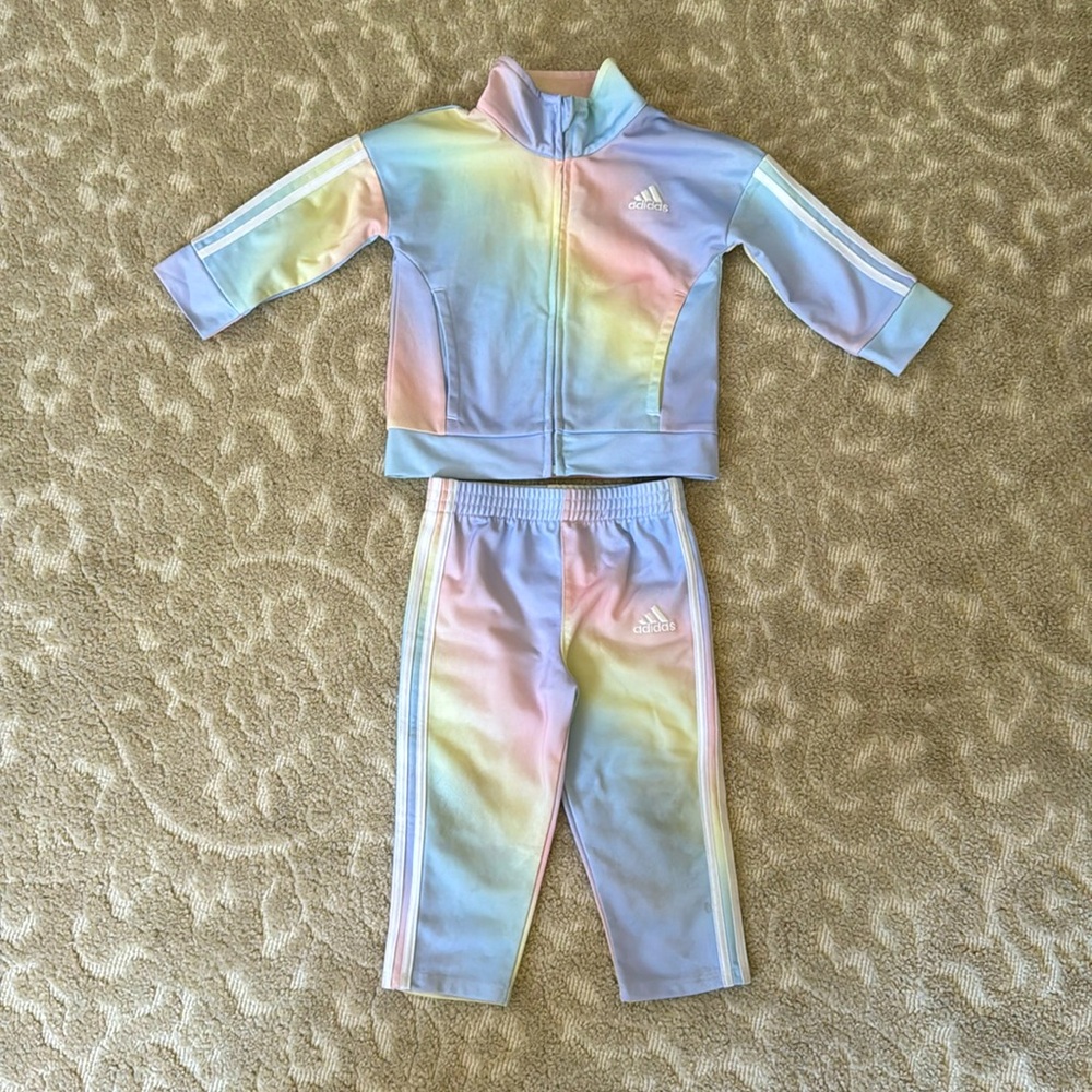 Rainbow adidas track suit 12 month